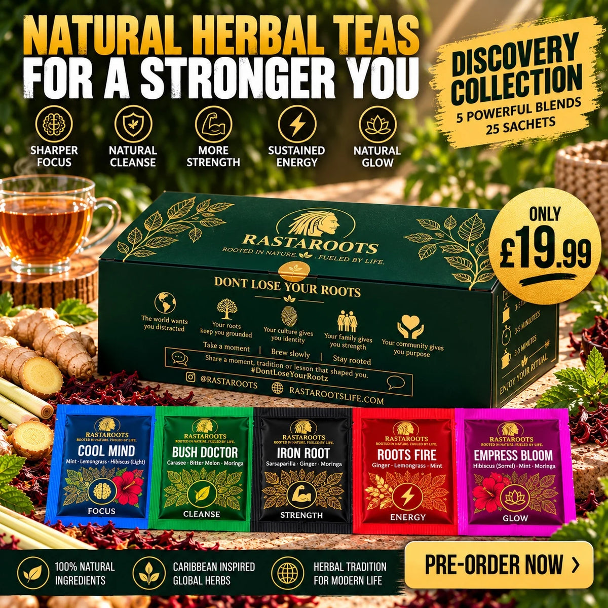 RastaRoots Discovery Collection | 5 Herbal Teas · 25 Sachets